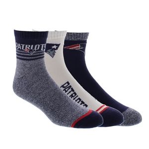 New England Patriots Socks Mens 3 Pack Quarter